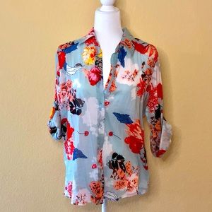 NWT Cotton Daisy Linen-Style Tropical Button Up